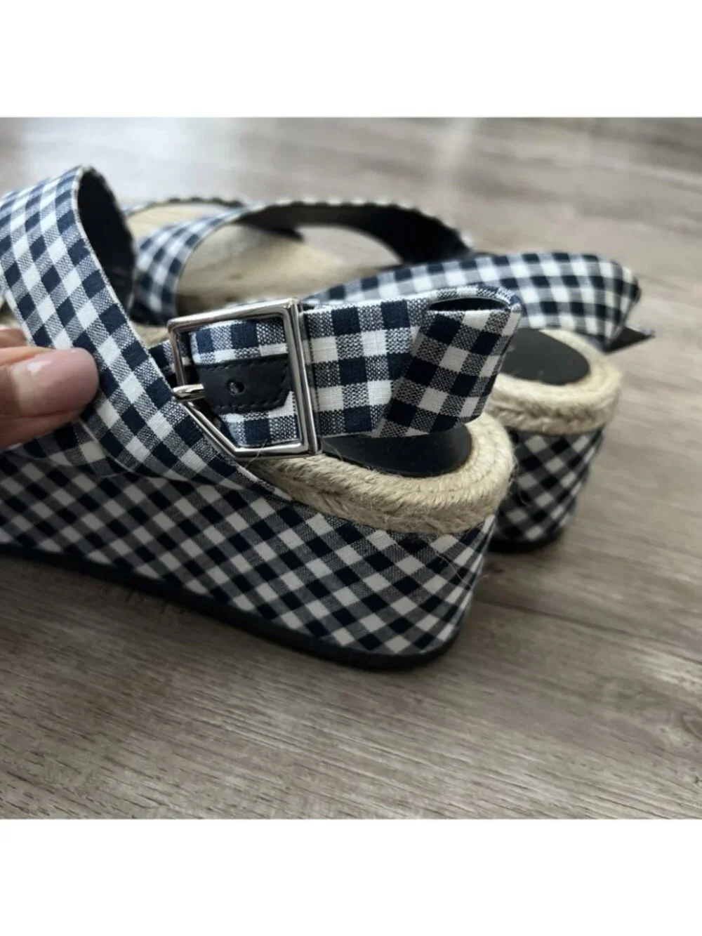 Rag‎ & Bone Megan Gingham Canvas Platform Sandal Navy White Womens 7 EU 37 New